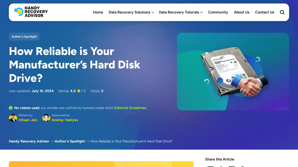 Screenshot of How Reliable is Your Manufacturer's Hard Disk Drive?