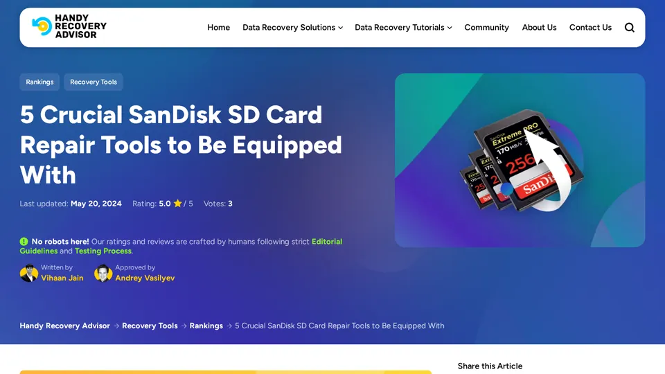 Screenshot of 5 Crucial SanDisk SD Card Repair Tools