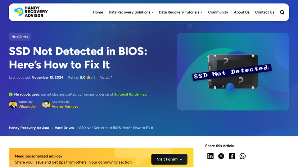 Screenshot of SSD Not Detected in BIOS